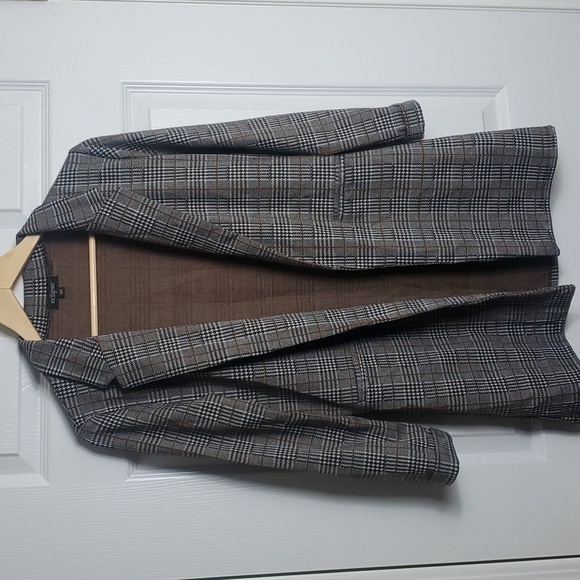 Eclipse Lapel Colar Folding Sleeve Open Front Plaid Blazer Brown Size Small - Picture 1 of 12